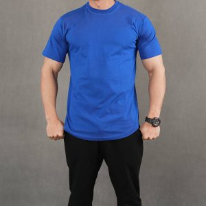 تیشرت آبی ساده بیسیک مردانه