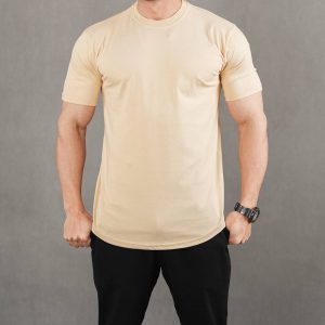 تیشرت کرم رنگ ساده بیسیک مردانه
