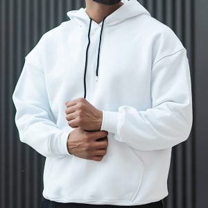 هودی مردانه سه نخ سفید ساده