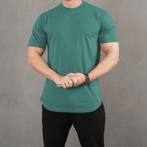 تیشرت سبز آبی ساده بیسیک مردانه