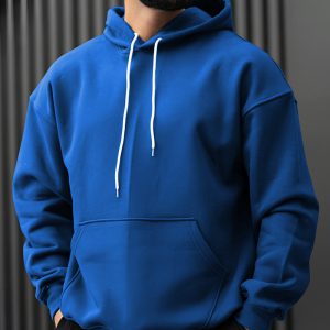 هودی مردانه سه نخ رنگ آبی کاربنی ساده