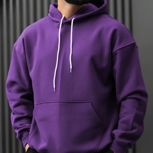 هودی مردانه سه نخ رنگ بنفش بیسیک