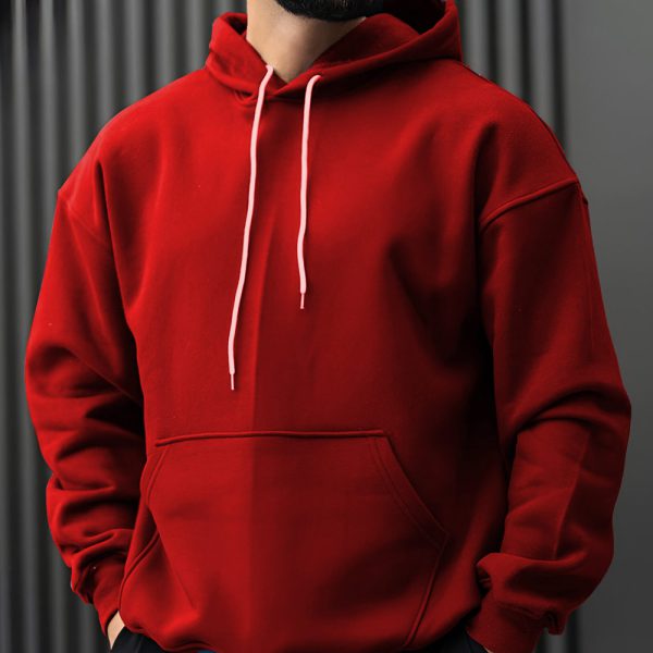 هودی مردانه سه نخ رنگ زرشکی ساده