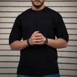 تیشرت باکسی رنگ مشکی پارچه دورس دو نخ