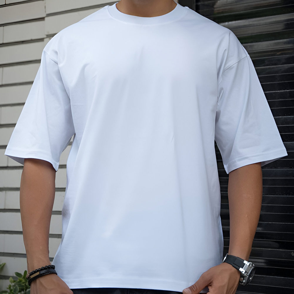 تیشرت باکسی مردانه رنگ سفید دورو پنبه ( ماکان )